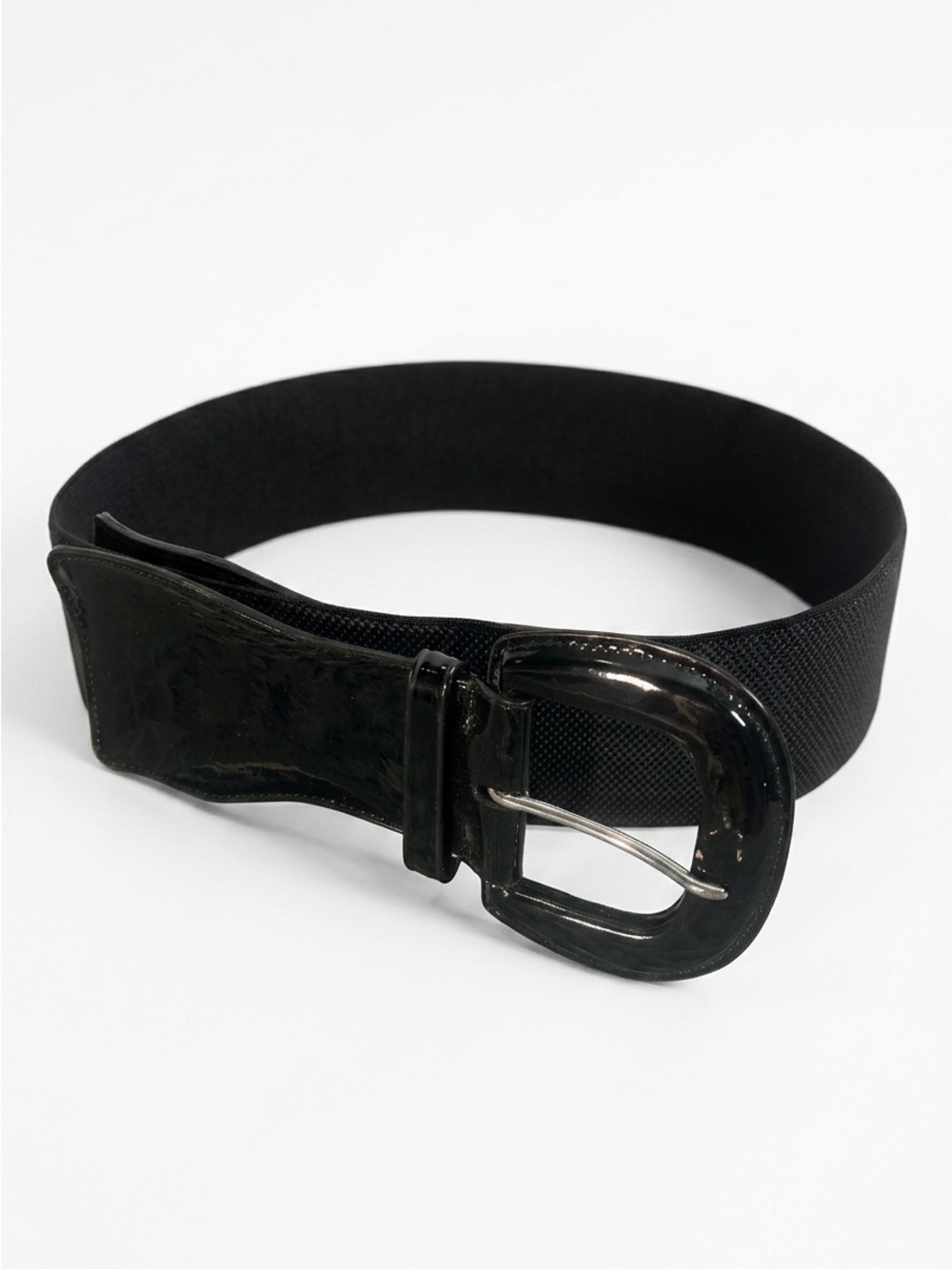 Black Elastic Waist Belt with Gloss Buckle - Lauren Ralph Lauren